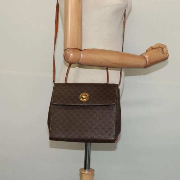 CELINE Macadam Canvas Hand Bag PVC Leather 2way Brown Gold - Picture 14 of 16